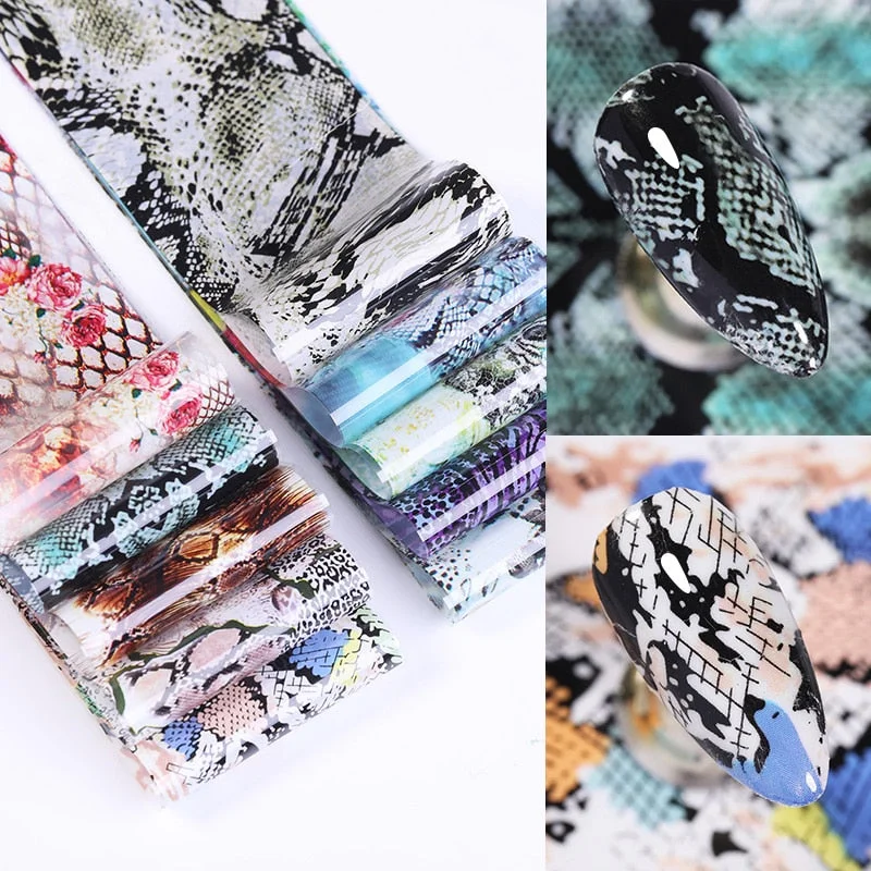 10Pcs/Set Colorful Nail Foil Stickers Mirror iridescent Effect Stickers Nail Art Transfer Foils Manicures Slider Decorations