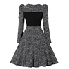 Elegant Chiffon Dress Floral Long Sleeve Patchwork Button Swing Dress