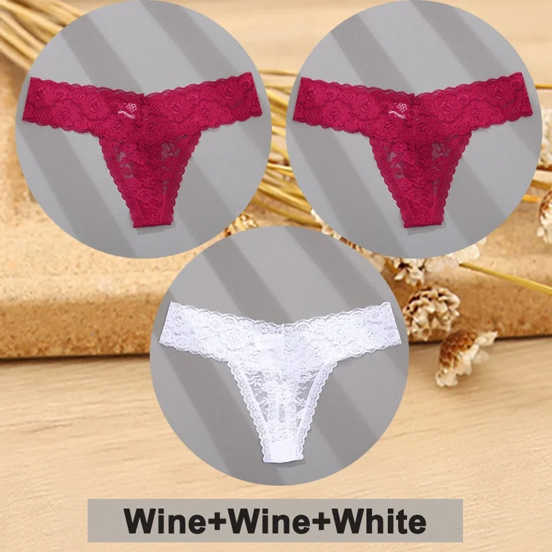 3PCS/Set Lace Panties Full Floral Underwear Women Panties Underpants Sexy Briefs Thong Lace G-String Female Lingerie Intimates