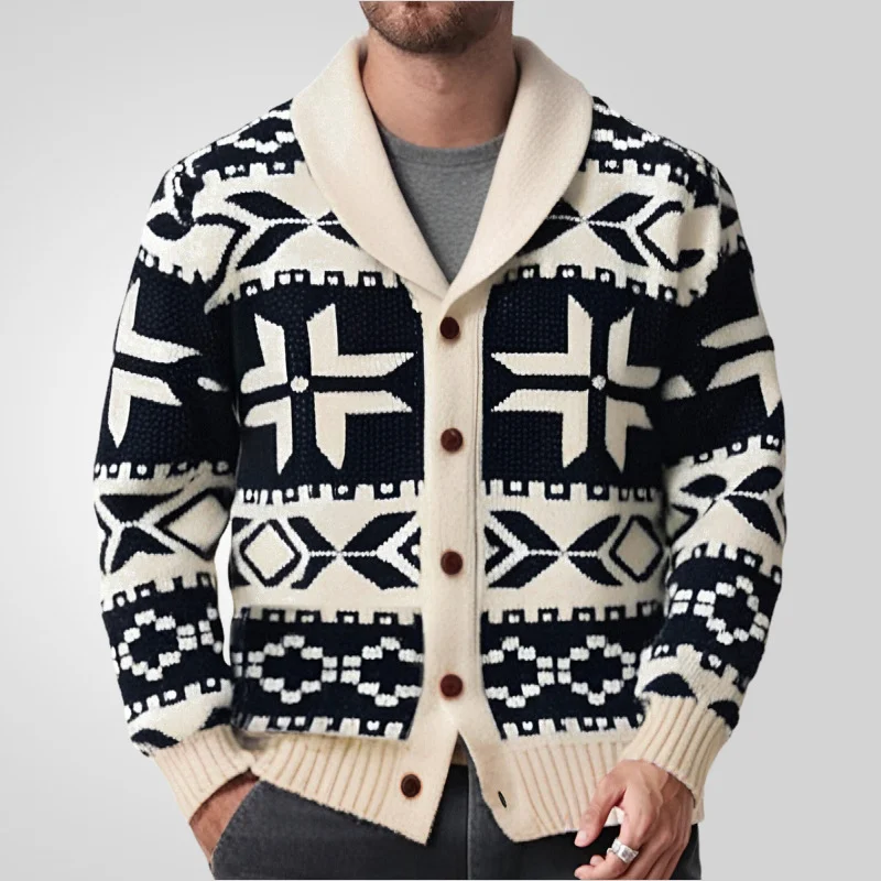 Mongw Mongw Men's Retro Heavy Industry Knitted Knitted Shirt Collar Thick Knit Sweater Coat SY0144