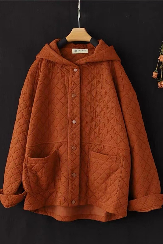 Winter Retro Rhombus Hooded Jacket Loose Quilted Short Coat