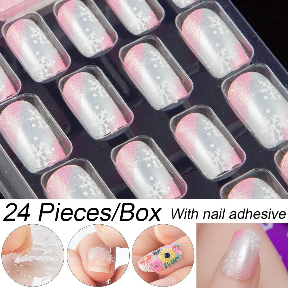Fashion 24pc/set 10 Sizes Fake Nails Full Cover French False Nail Tips With Double-Sided Nail Adhesive Tab Press On Coffin Nail-Nail Inspo