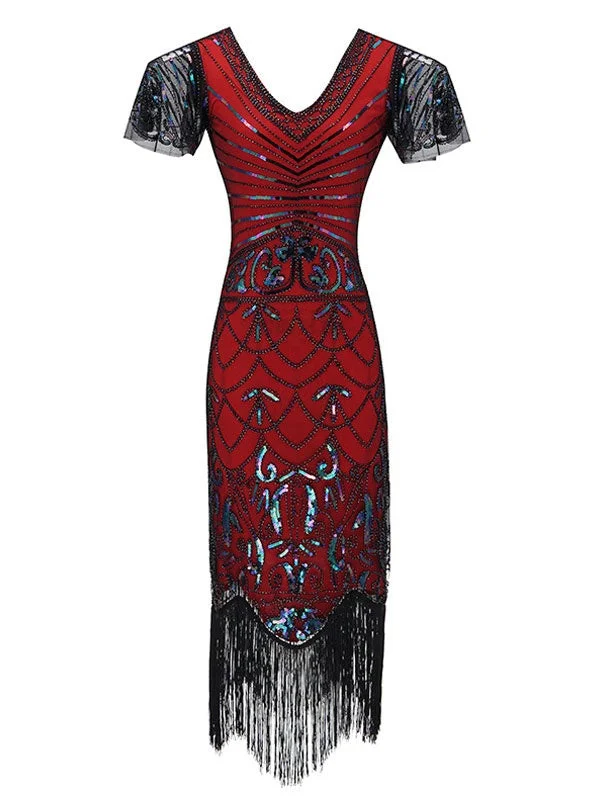 1920s Flapper Dresses Sequined Cap Sleeve Great Gatsby Costume Women Halloween Costume Novameme
