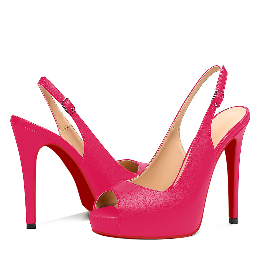 120mm Strap Slingback Sandals Peep Toe Platform Stilettos Red Bottom Matte Heels-vocosishoes