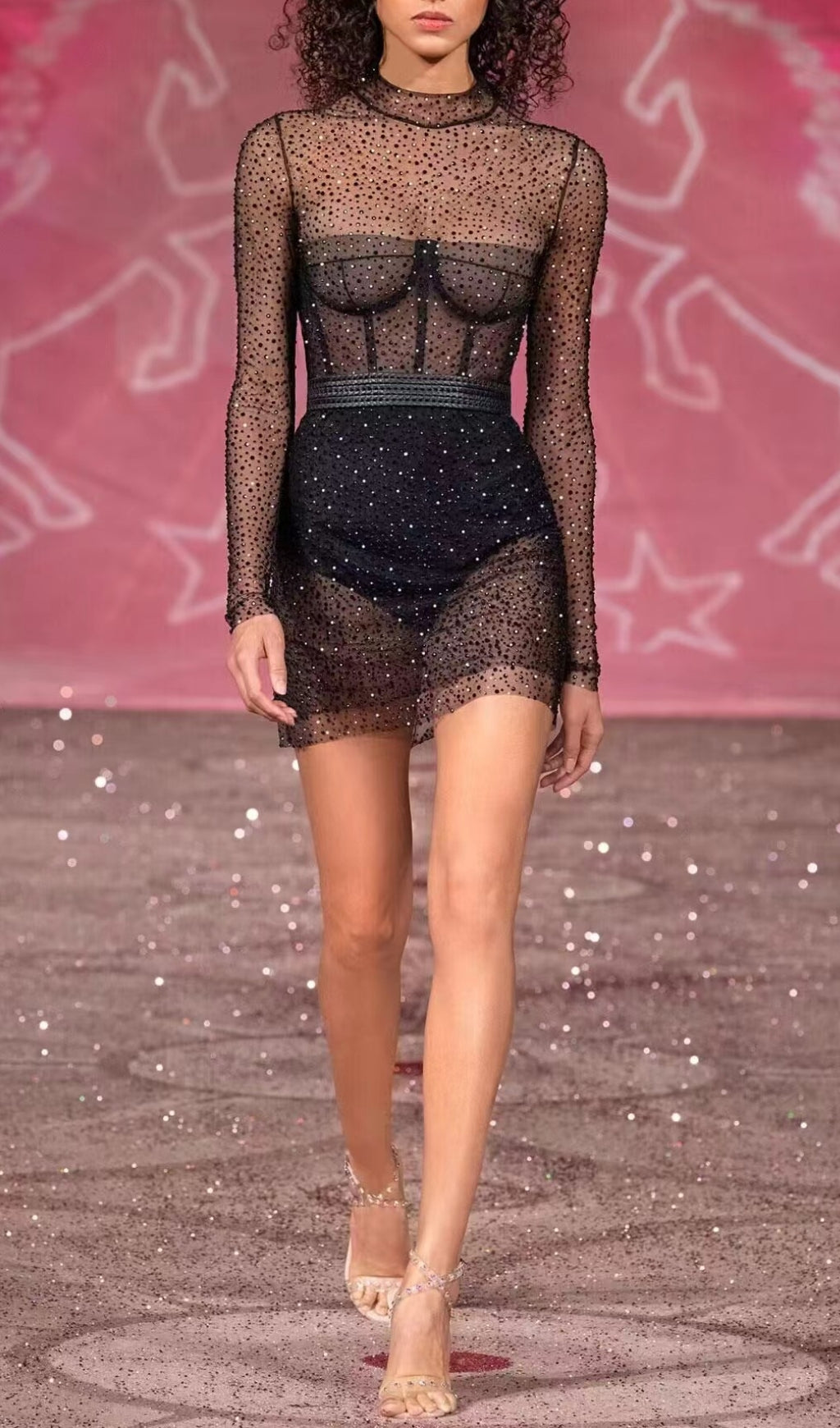 Brede Embellished Corset Mesh Mini Dress Flowering Girl