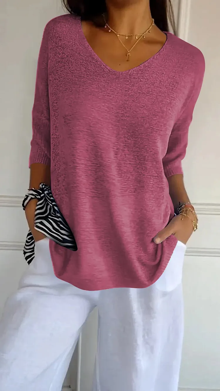 Elegant Texture V-Neck Knit Top