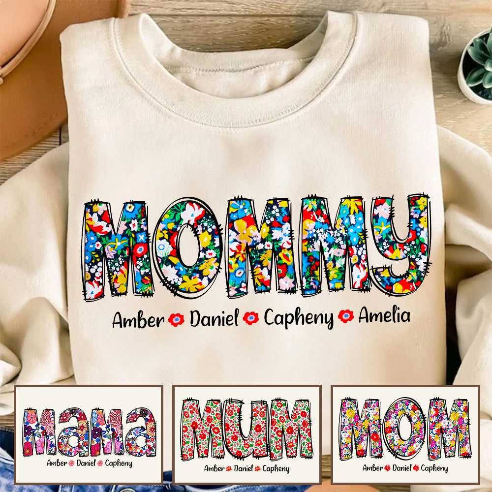 Loveyoufancy Personalized Gifts For Mom Shirt, Adorable Floral Grandkids 