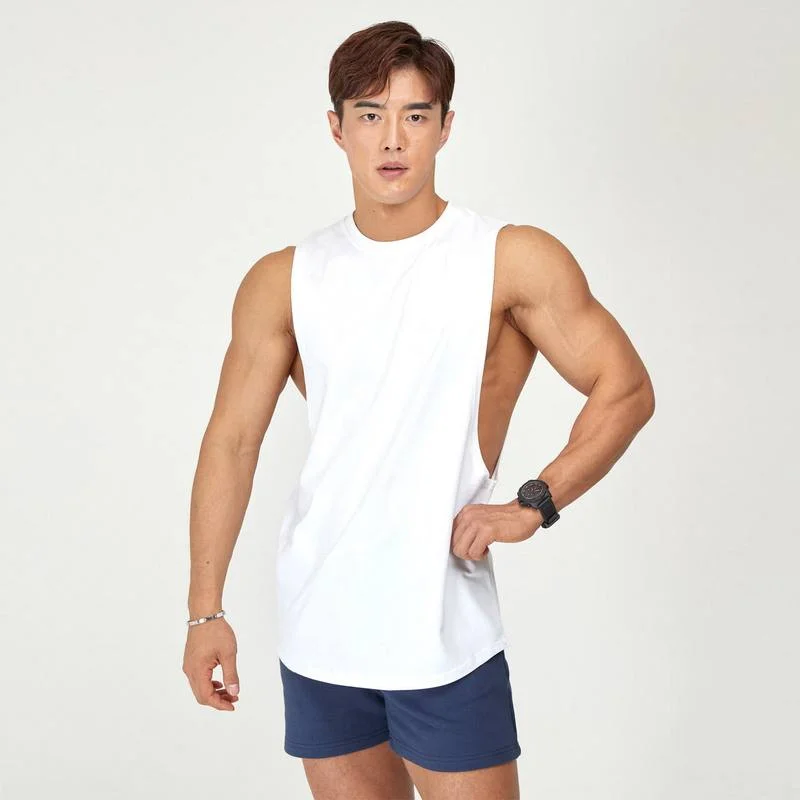 New Blank Men's Fitness Tank Top Loose Plus Size Vest Men's Cotton Shirt Workout Sports Bottoming T-shirt For Man