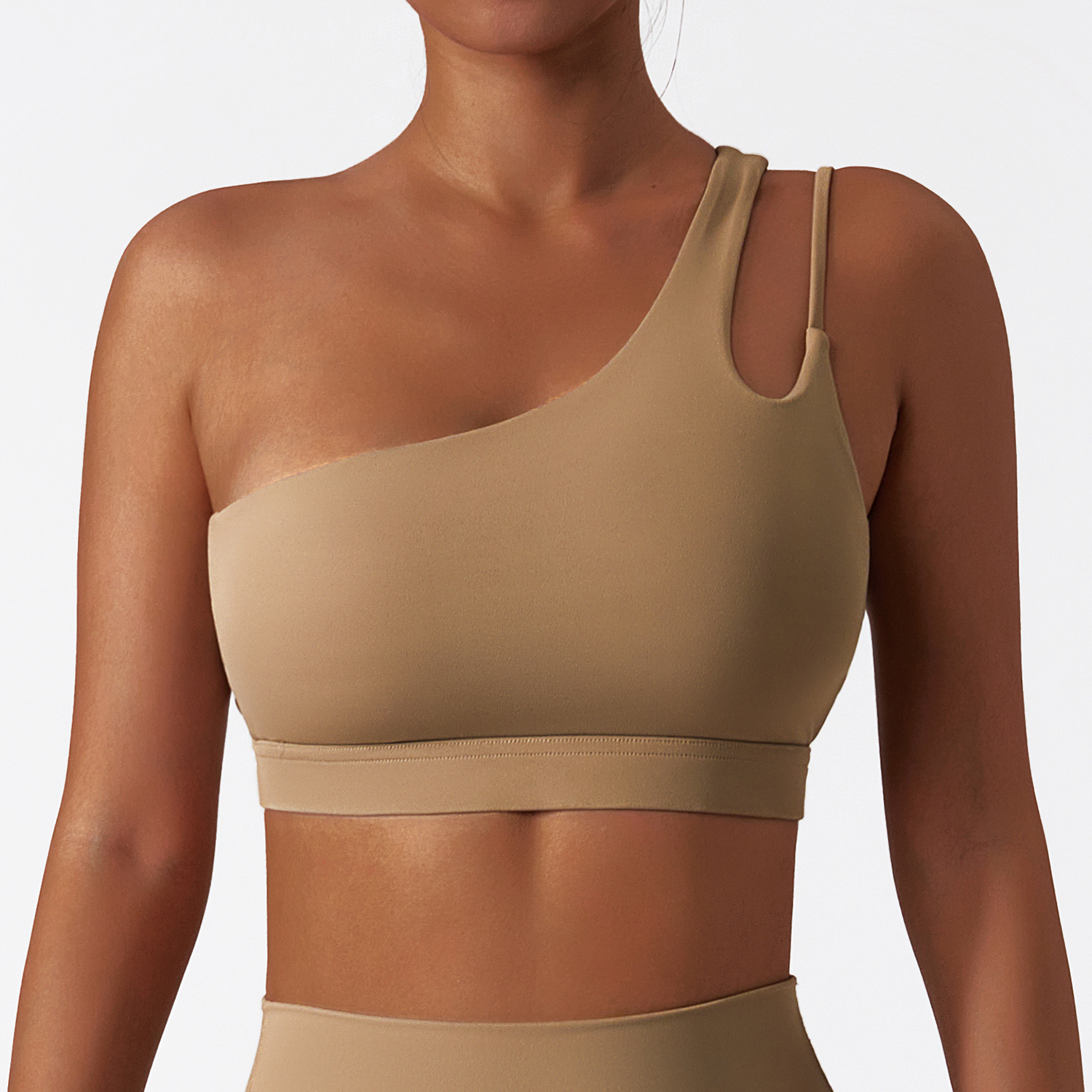 Hergymclothing Sand Brown liquid naked feeling buttery soft comfort breathable thin opaque lightweight high support workout bra with pads online shopping