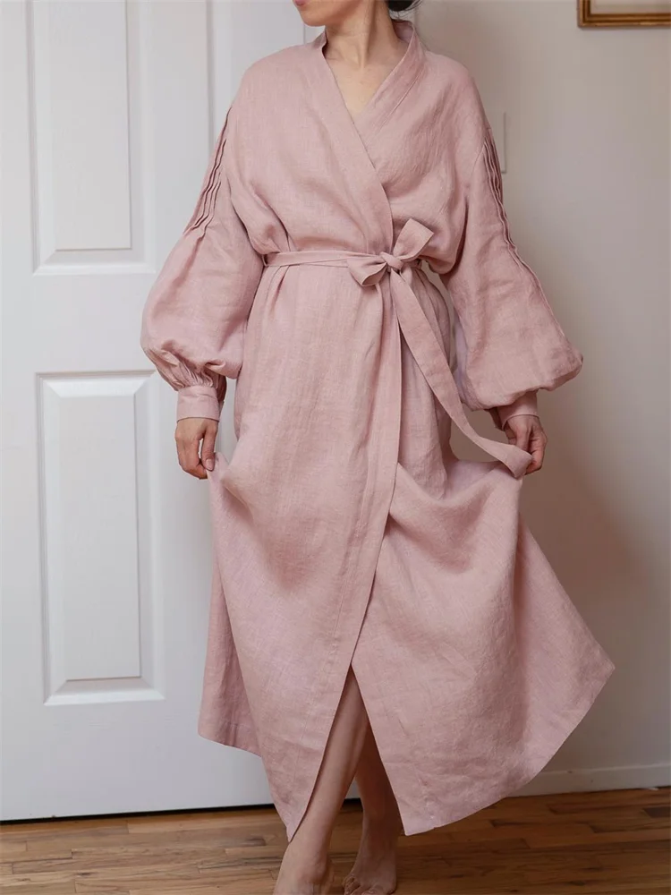 Vintage Pintucked Puff Sleeve Comfy Robe