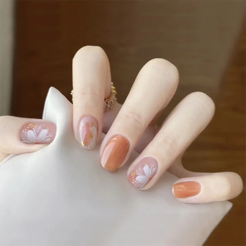 24Pcs/box wholesales Fake Nails Press On for women Bride White Flower designs Artificial Nail tips full cover acryl False Nails-Nail Inspo