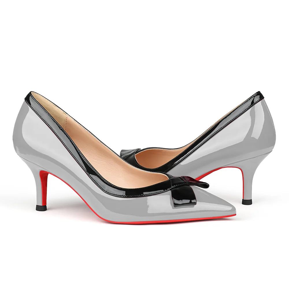 60mm Pointed Toe Bowknot Red Bottom Kitten Heels Daily Pumps for Women-MERUMOTE