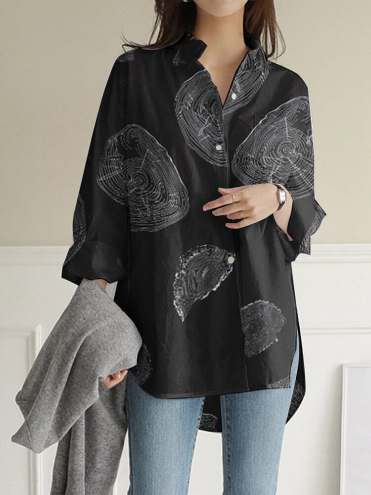 Geometry Print Long Sleeves Casual Loose Blouse With Pockets P1801367