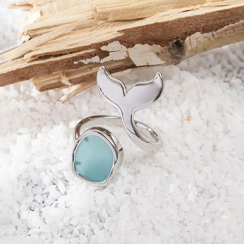 Mermaid Tail Sea Glass Open Ring