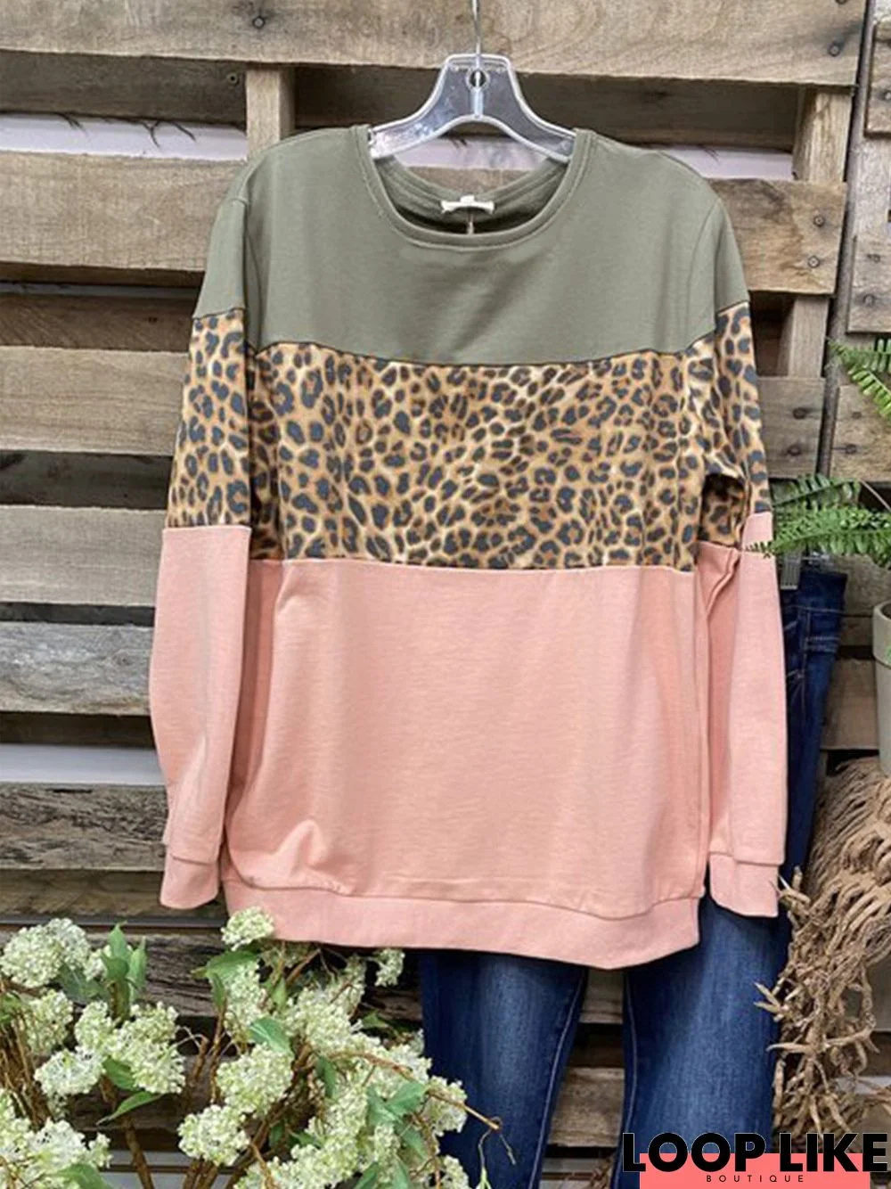 Round Neck Leopard Casual Tunic Top