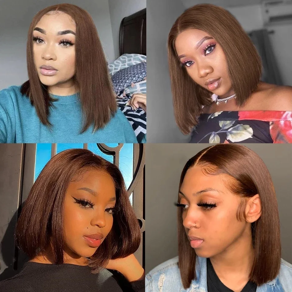 Jewtribute Hair®|Dark Brown Short Bob Wigs Closure Straight Wig