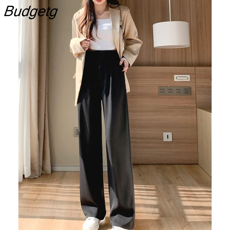 Budgetg Korean Fashion Wide-leg Pants for Women Fall 2022 New High-waisted Draped Trousers Female Casual Loose Straight Suit Pants