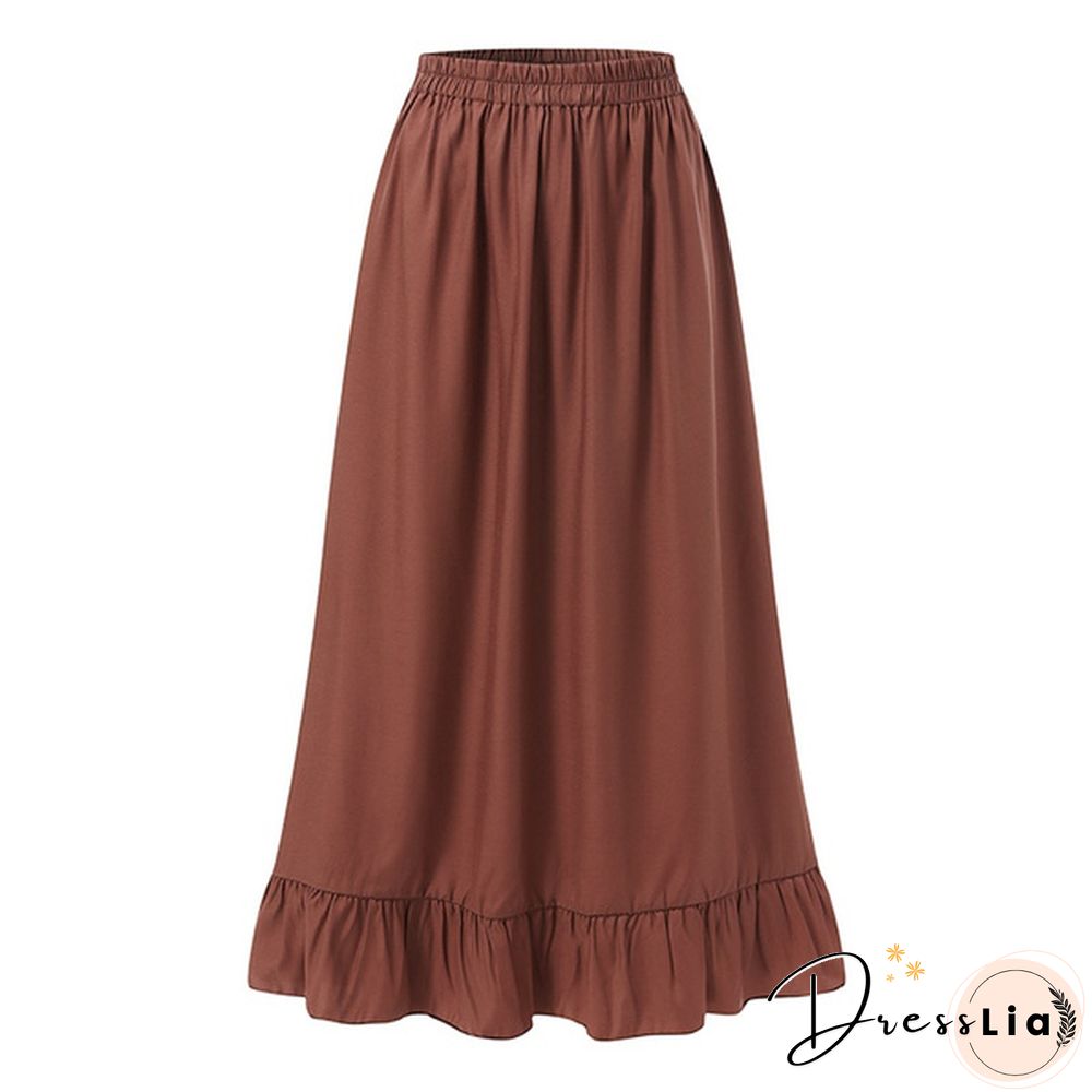 Stylish Women Vintage High Waist Loose Long Skirt Ruffled Hem Summer Skirt Dress