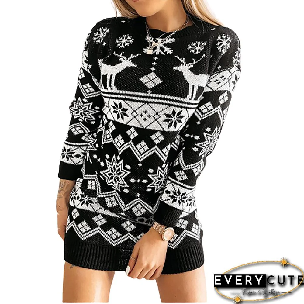 Black Elk Snowflake Print Knit Sweater Dress