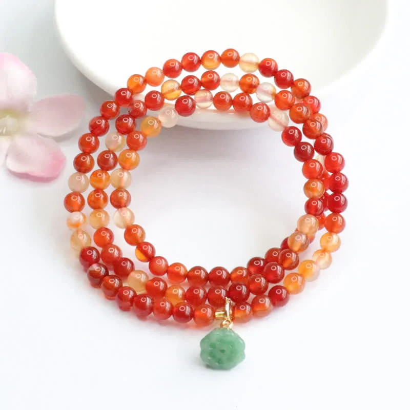 Natural Red Agate Jade Lotus Confidence Blessing Auspicious Bracelet