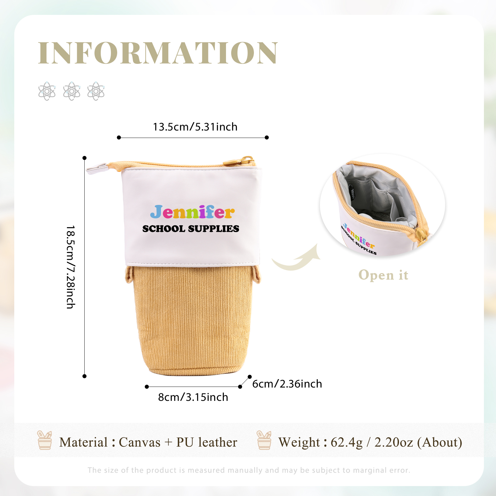 Astuccio per matite personalizzato con 2 testi per scuola elementare bambini