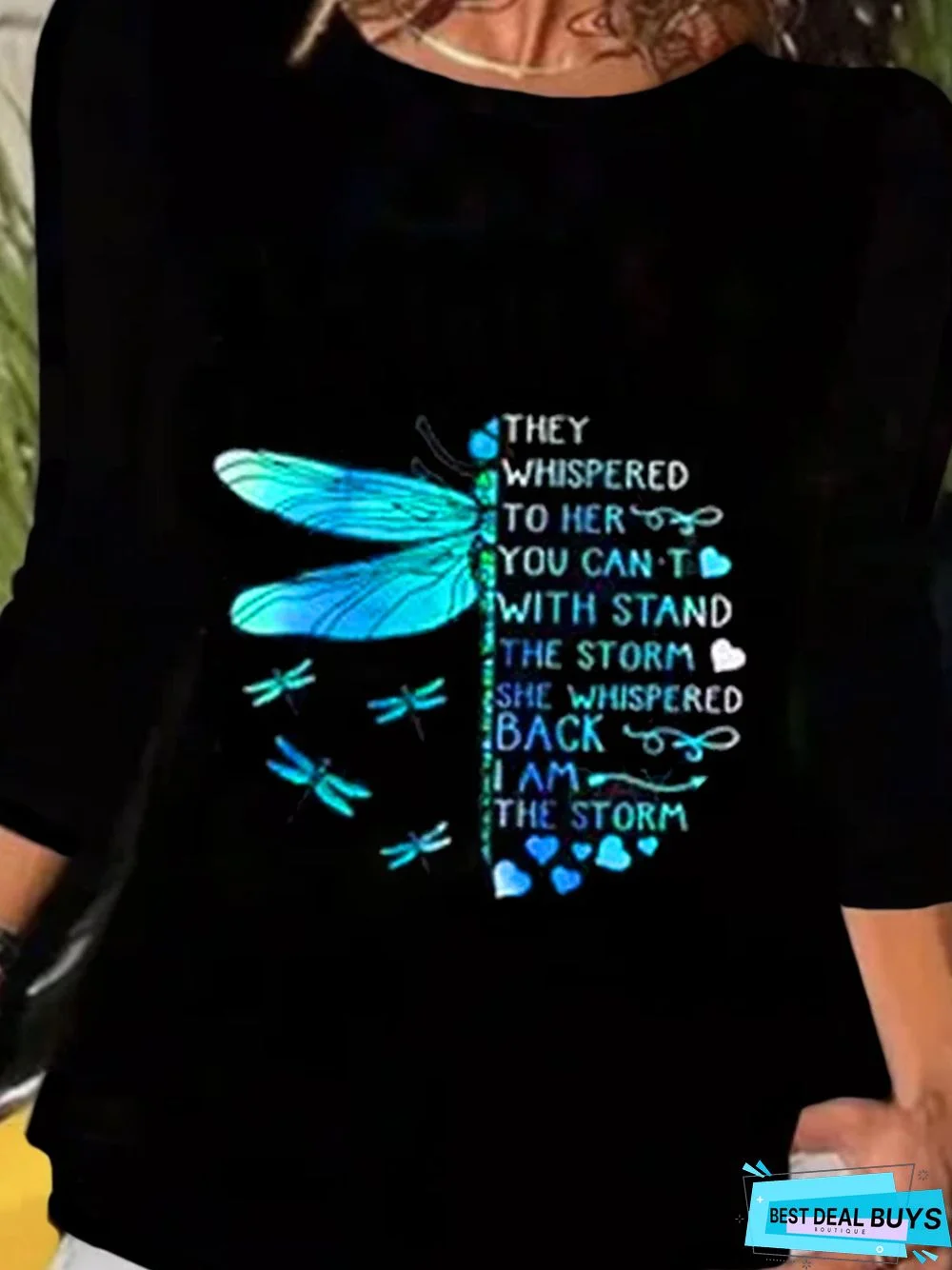 Women's Daily Casual Dragonfly Three Quarter Round Neck Printed Top Tunic T-Shirt