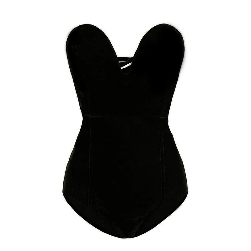 Casual Woman Sleeveless Strapless Velvet Bodysuit Sesy Backless V Neck Bodycon Jumpsuit Fashion Body Tops Clothes Women Suit 513