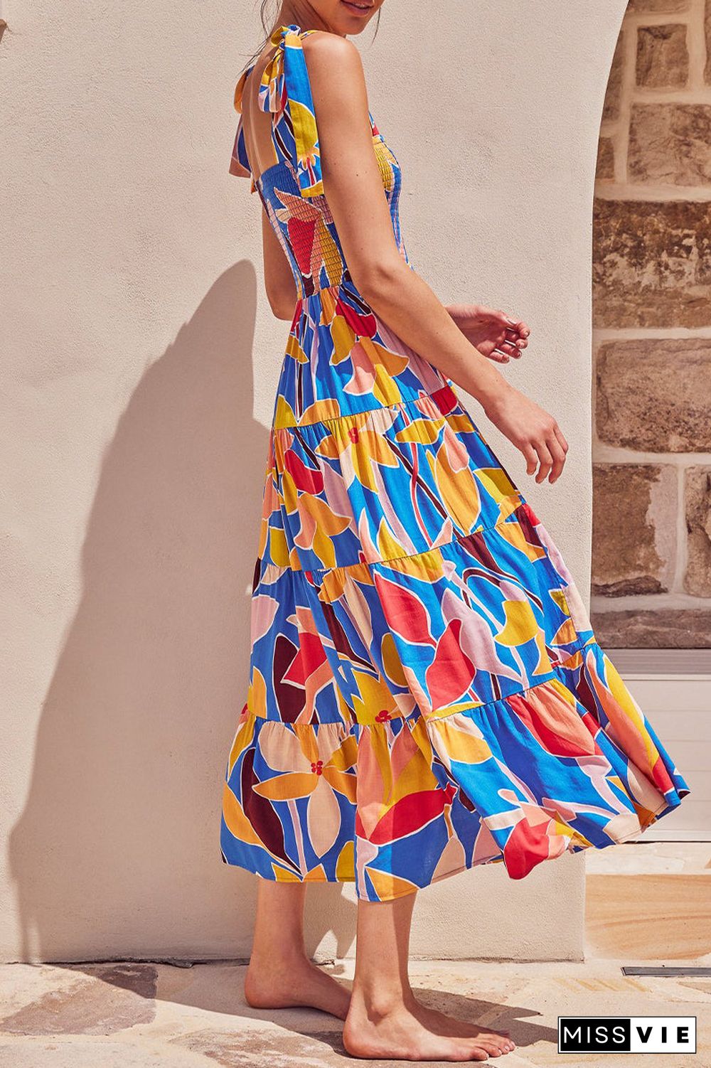 Fashion Street Dot Patchwork Spaghetti Strap Printed Dresses