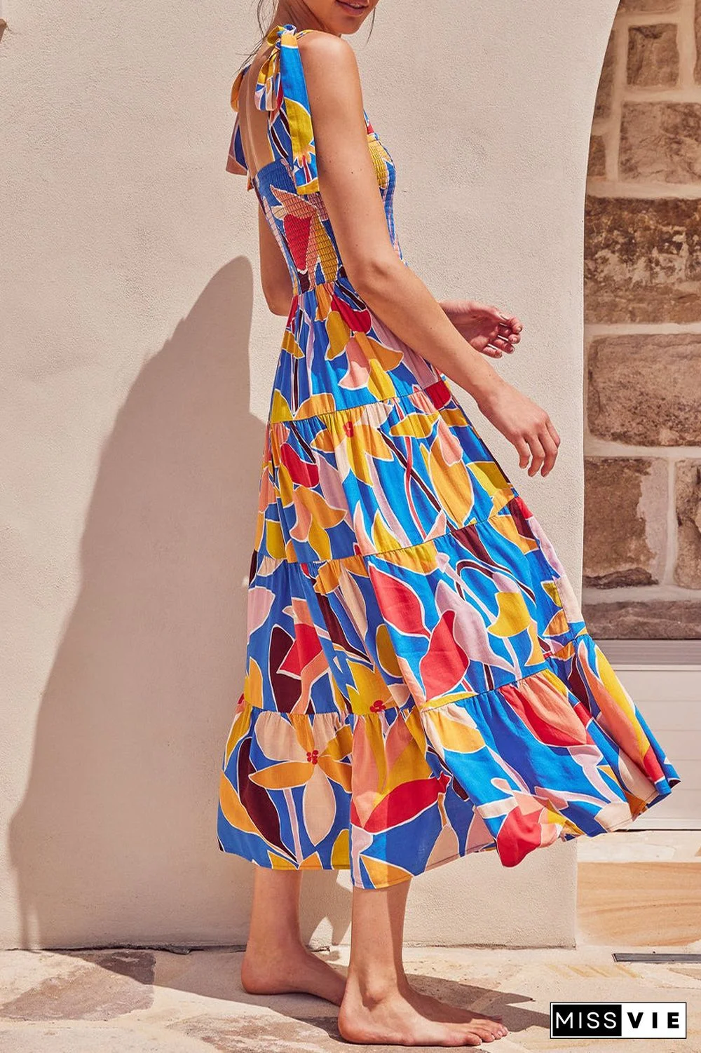 Fashion Street Dot Patchwork Spaghetti Strap Printed Dresses