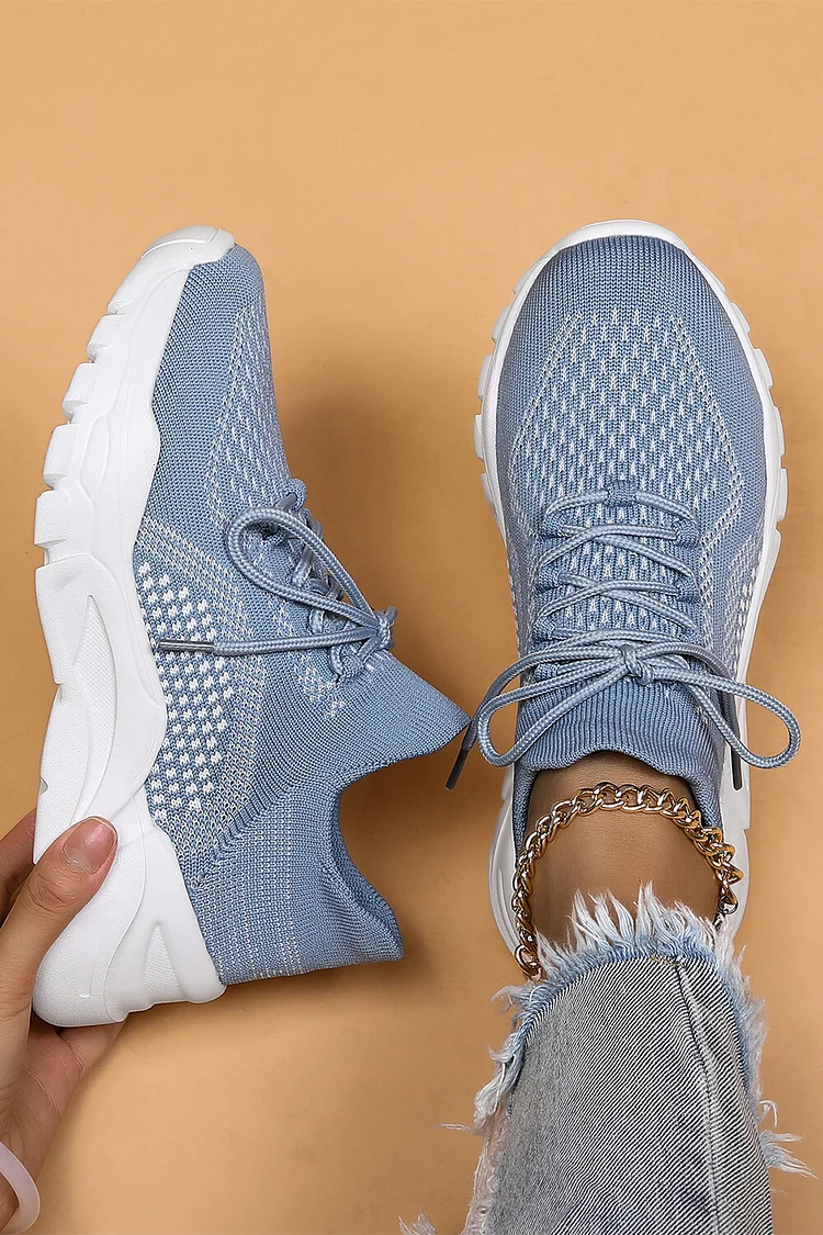 Round Toe Lace Up Color Block Breathable Casual Sneakers
