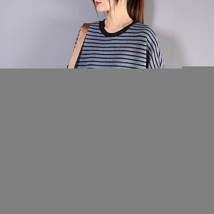 Modern o neck patchwork cotton tunic top pattern blue striped blouse