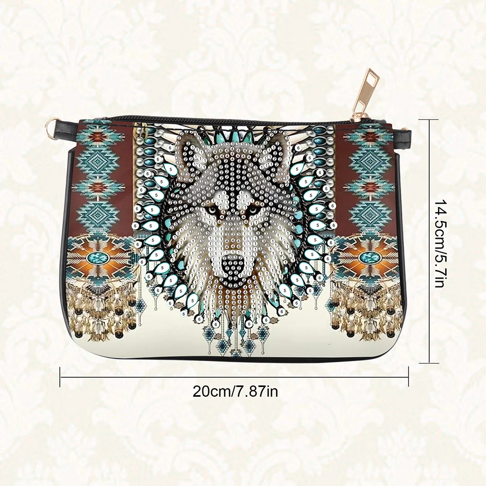 5D Diamond Painting Crossbody Chain Bags PU Diamond Art Purses (Wolf)