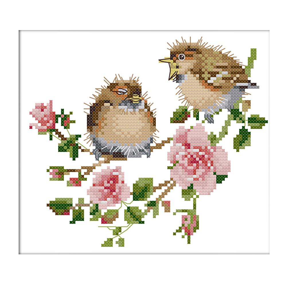 

Chirping bird on rose - 14CT Stamped Cross Stitch - 21*19cm, 501 Original