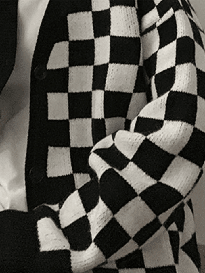 Aonga - Men's V Neck Checkered Cardigan Sweater aonga