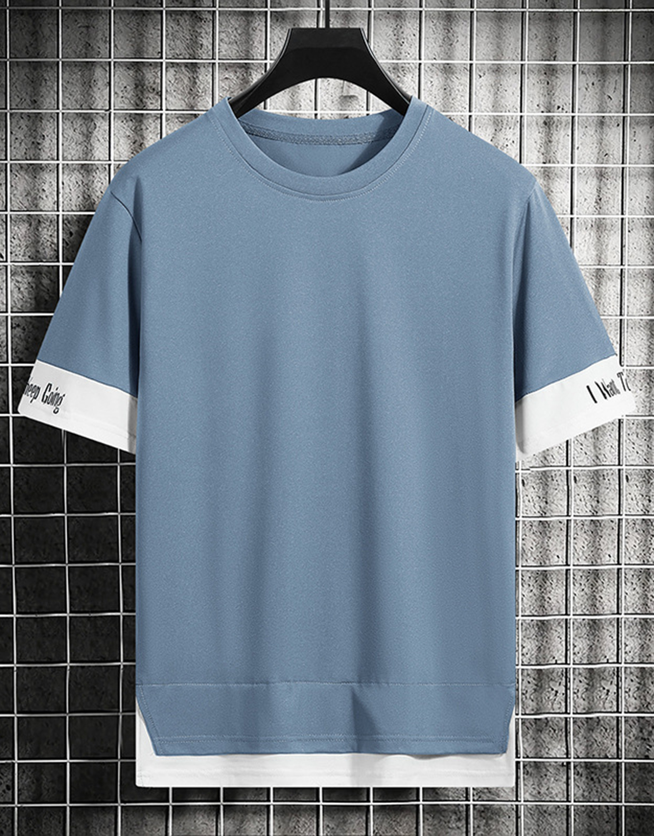 Men's Regular Fit Letter Print Contrast Hem Drop Shoulder Round Neck T-Shirt / TECHWEAR CLUB / Techwear
