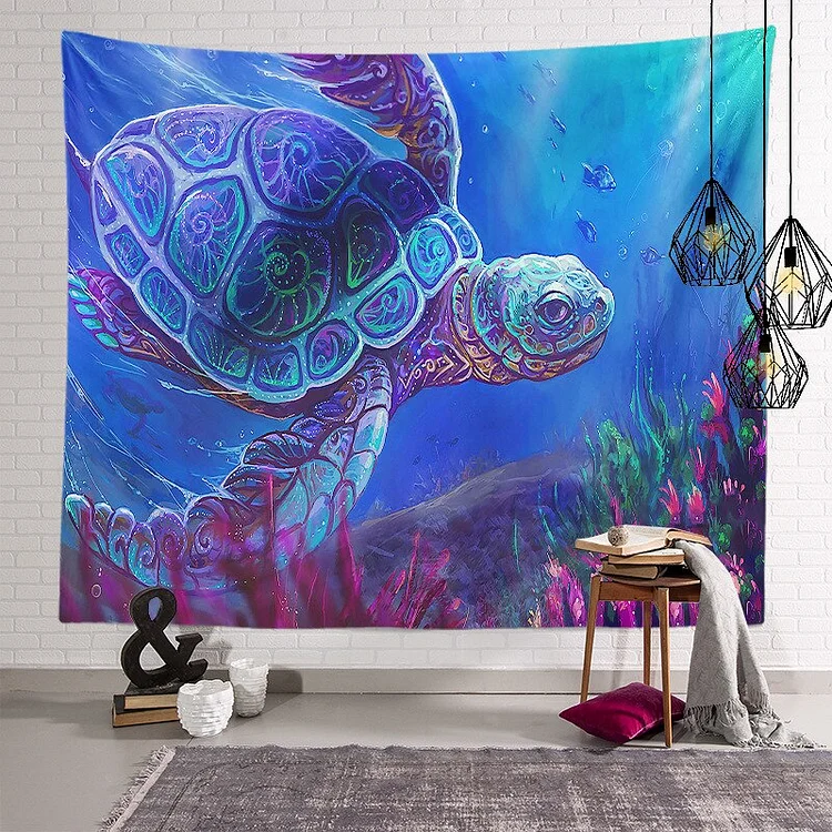 Explosive blue ocean hanging tapestry turtle shark jellyfish wall tapestry background cloth home decoration