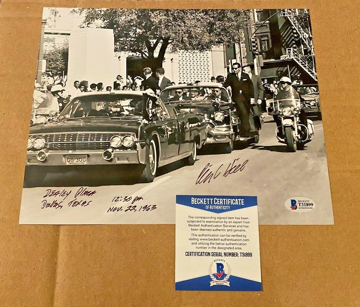 CLINT HILL SIGNED 8X10 Photo Poster painting W/4 INSCRIPTIONS BECKETT CERT JFK SECRET SERVICE