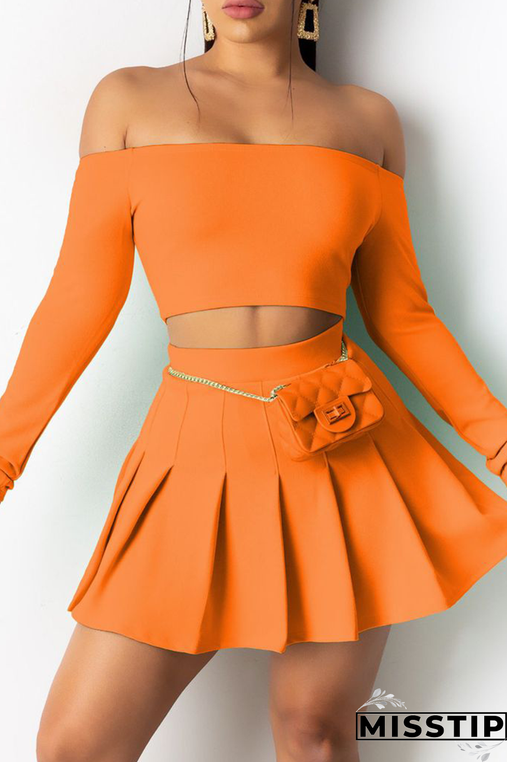 Cyan Sexy Solid Patchwork Off the Shoulder Long Sleeve Two Pieces