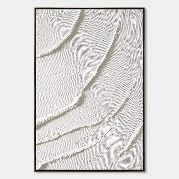 WHISPERING WAVES: Textured White Minimalist Wabi Sabi Abstract Painting（Canvas painting）