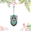 1 porte-cl&eacute;s DIY 3D en diamant de hibou bleu avec boucle en forme de homard, porte-cl&eacute;s double face en diamant avec cha&icirc;ne de printemps, mosa&iuml;que de diamants en cristal de strass et cadeau unique fait main