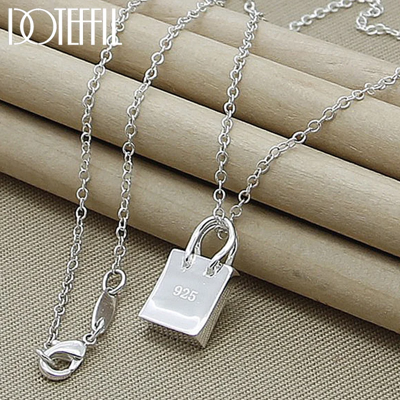 DOTEFFIL 925 Sterling Silver 18-30 Inch Chain Square Lock Pendant Necklace For Women Man Jewelry