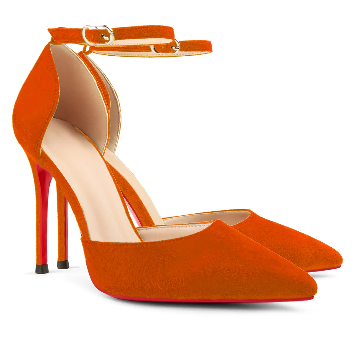 100mm Women&rsquo;s High Heels Ankle Strap Pointed Toe Suede Pumps Wedding Party  Sandals-vocosishoes