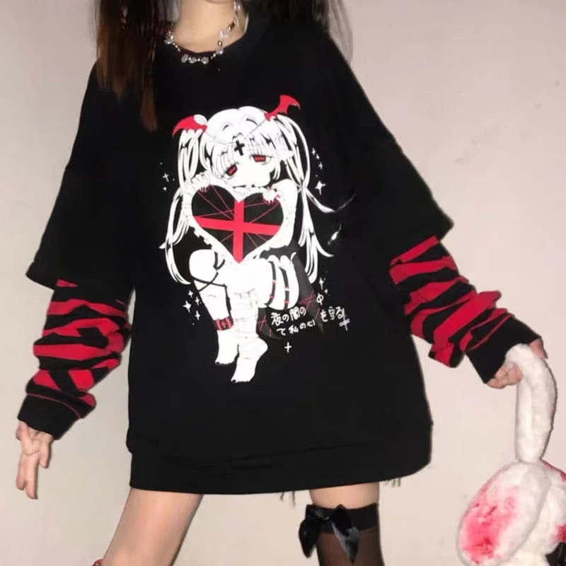 Vstacam Fairy Grunge Goth Egirl Alt Clothes Emo Style Women Streetwear Gothic Anime Sweatshirts Punk Harajuku 2000S Graphic Tees Y2k