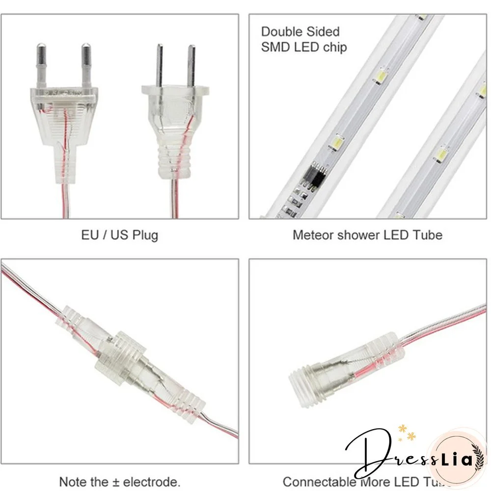 8PCS/1SET 30CM/50CM Waterproof LED Meteor Shower Rain Lights Falling String Lights for Outdoor Home Garden Wedding Party Holiday Christmas Lights