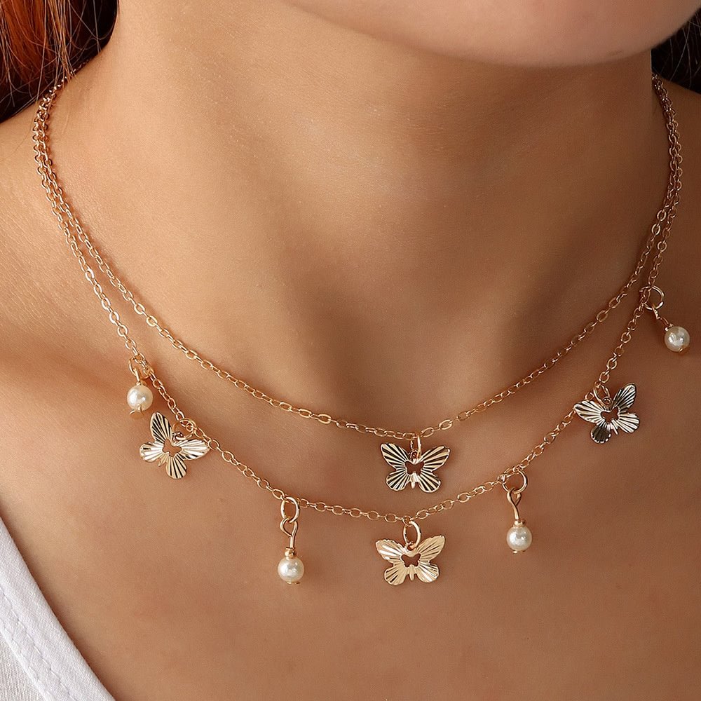 Women's Simple And Lovely Butterfly Pearl Necklace