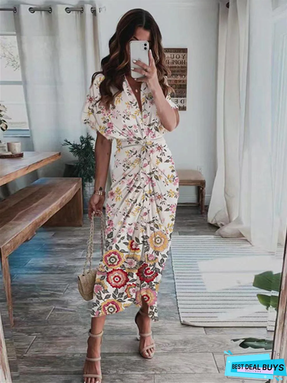 Summer New Bohemian Printed Fashionable Satin Dress