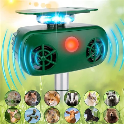 Solar Ultrasonic Animal & Pest Repellent Waterproof with Motion Activated Flash LED Light