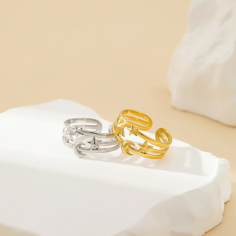 304 Stainless Steel 18K Gold Plated Classical Classic Style Plating Hollow Out Star Moon Heart Shape Open Rings