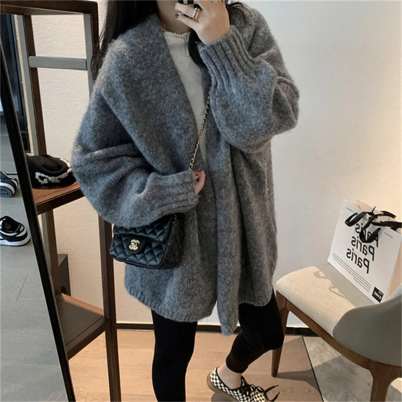Churchf Dong New Style Korean Edition Loose V Gets Knit Cardigan Female Languid Lazy Wind Restore Ancient Ways Versatile Show Thin Sweater Coat Female