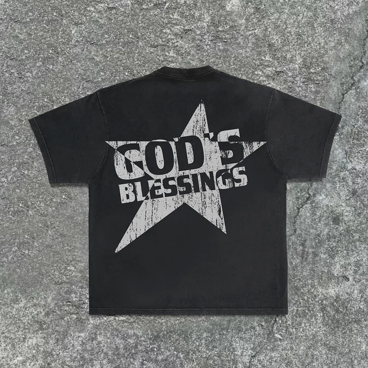 Vintage God’s Blessings Alphabet Slogan Print Acid Washed T-Shirt